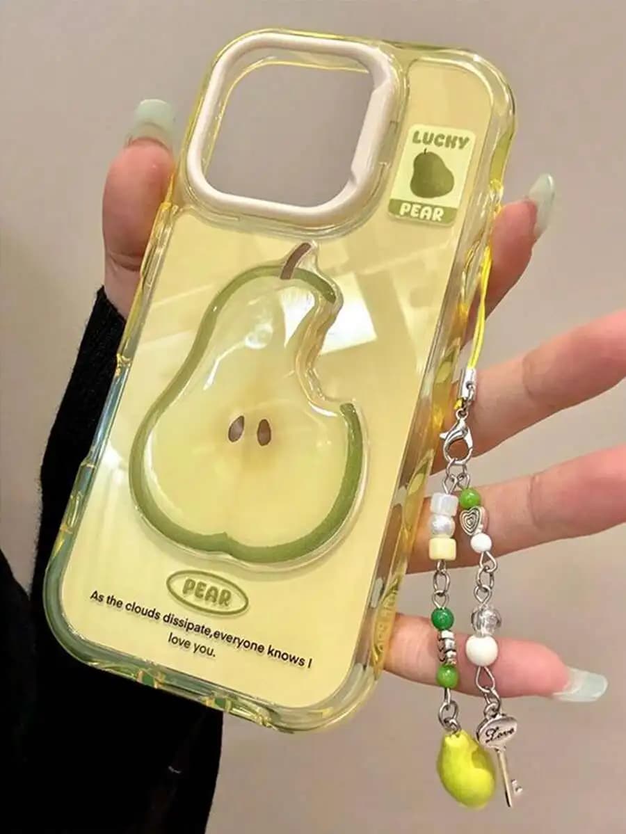 3D Pear Fruit Phone Case With Hanging Chain For iPhone 16 15 14 13 12 11 Pro Max Full Coverage Protective Cover