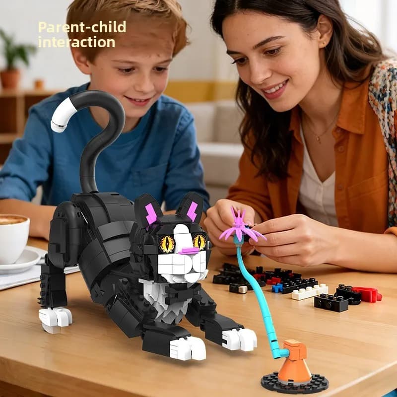 Five in One Building Block Cute Cat Simulation Pet Model Building Block Desktop Decoration Creative Building Block Assembly Toy