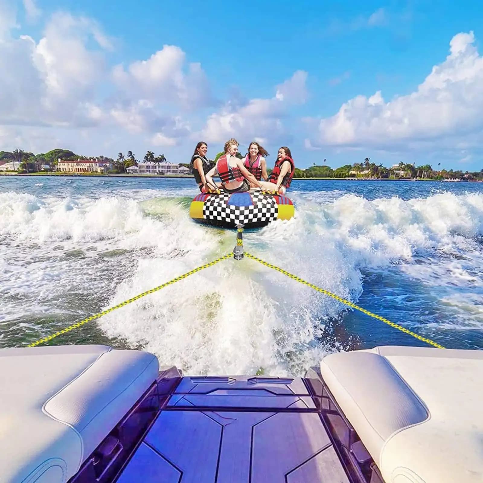 Boat Towing Rope with Stainless Steel Clip Heavy Duty Marine Tow Strap Bright Floating Line for Water Carrier Use