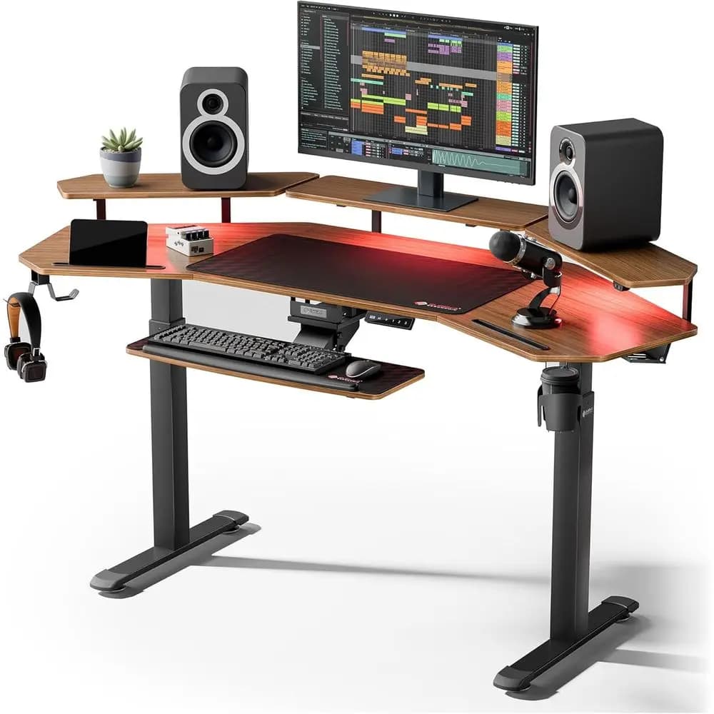 Scrivania Regolabile in Altezza da 72 Pollici, con Doppio Motore, Vassoio per Tastiera e Supporto Monitor LED, Postazione di Lavoro per Gaming e Studio Musicale