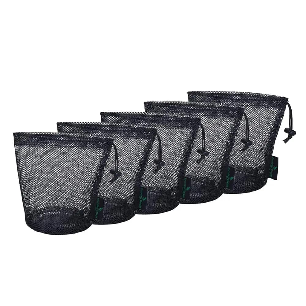 5 sacchetti in rete nera - Sacchetti in nylon resistenti con coulisse - Piccoli sacchetti da viaggio per riporre oggetti e cosmetici