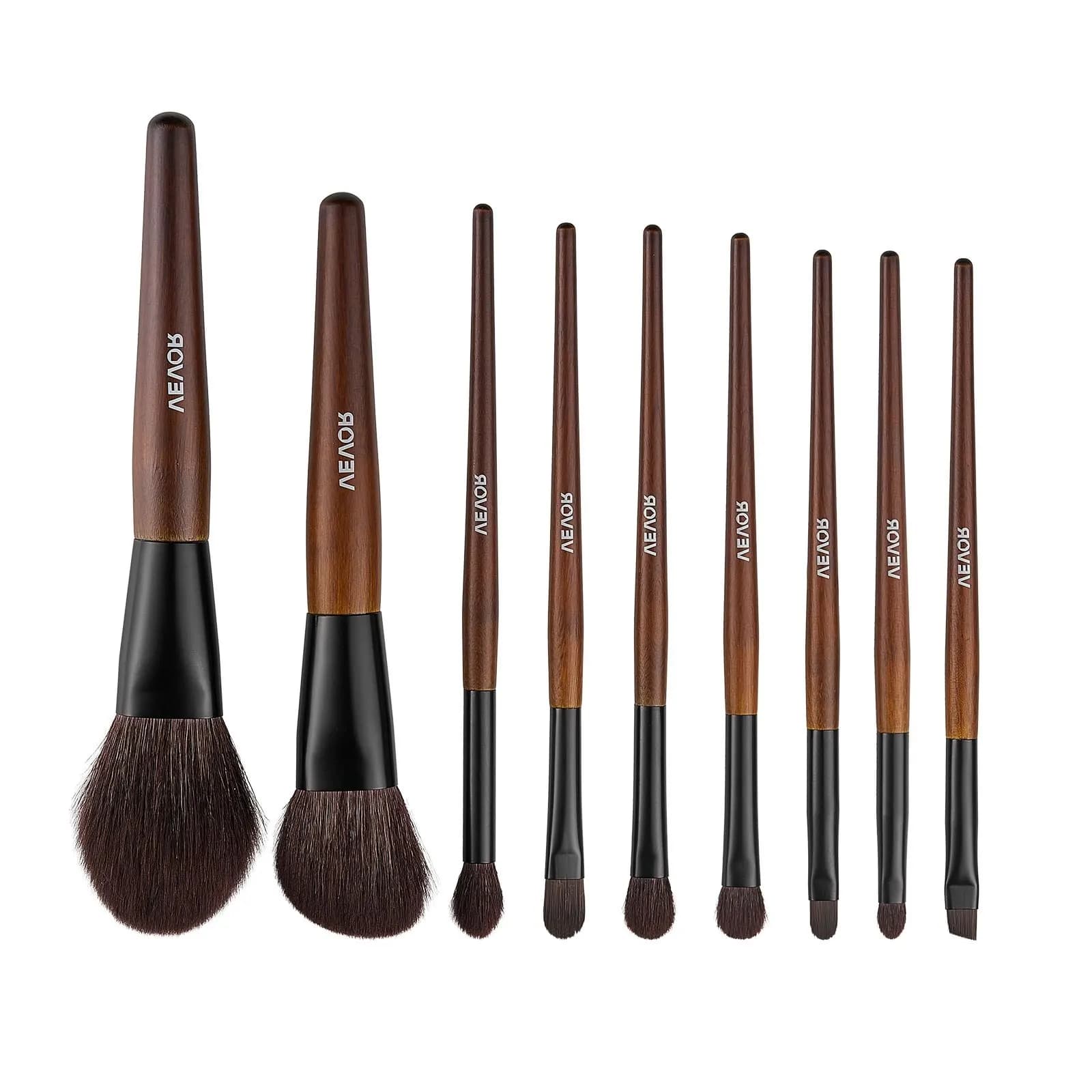 9-piece makeup brush set to shade the foundation and the umbrella, professional makeup brush kit with soft natural wool and vegan.