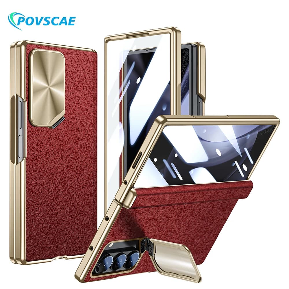 Per Samsung Galaxy Z Fold 6 Custodia con supporto per fotocamera Custodie protettive con cerniera magnetica sottile galvanica in vera pelle