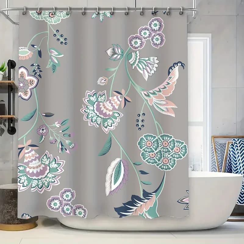 Deliziosa tenda da doccia floreale con motivo Boho grigio con decorazioni per la camera di uccelli e farfalle disponibili, regalo ideale per