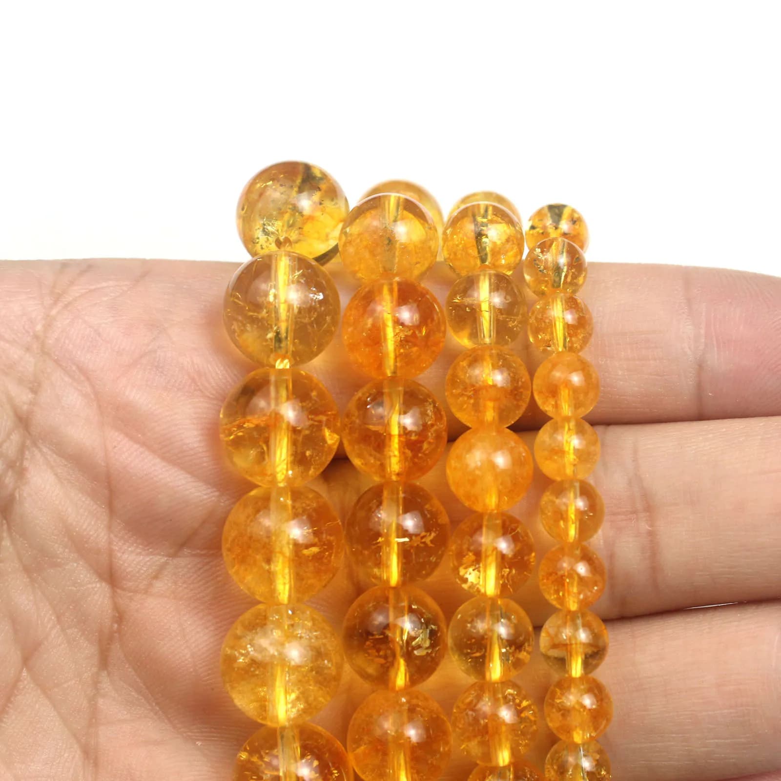 Perle di citrino sfuse, perle rotonde in cristallo craquelé, per la creazione di gioielli e la realizzazione di braccialetti fai da te.