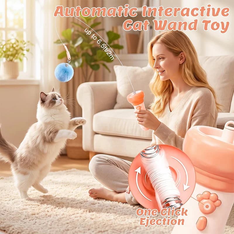 Interactive Cat Toy Fully Automatic Cat Wand Toy Funny Interactive Cat Toys for Bored Indoor Adult Cats Cute Kitten Kitty Toys