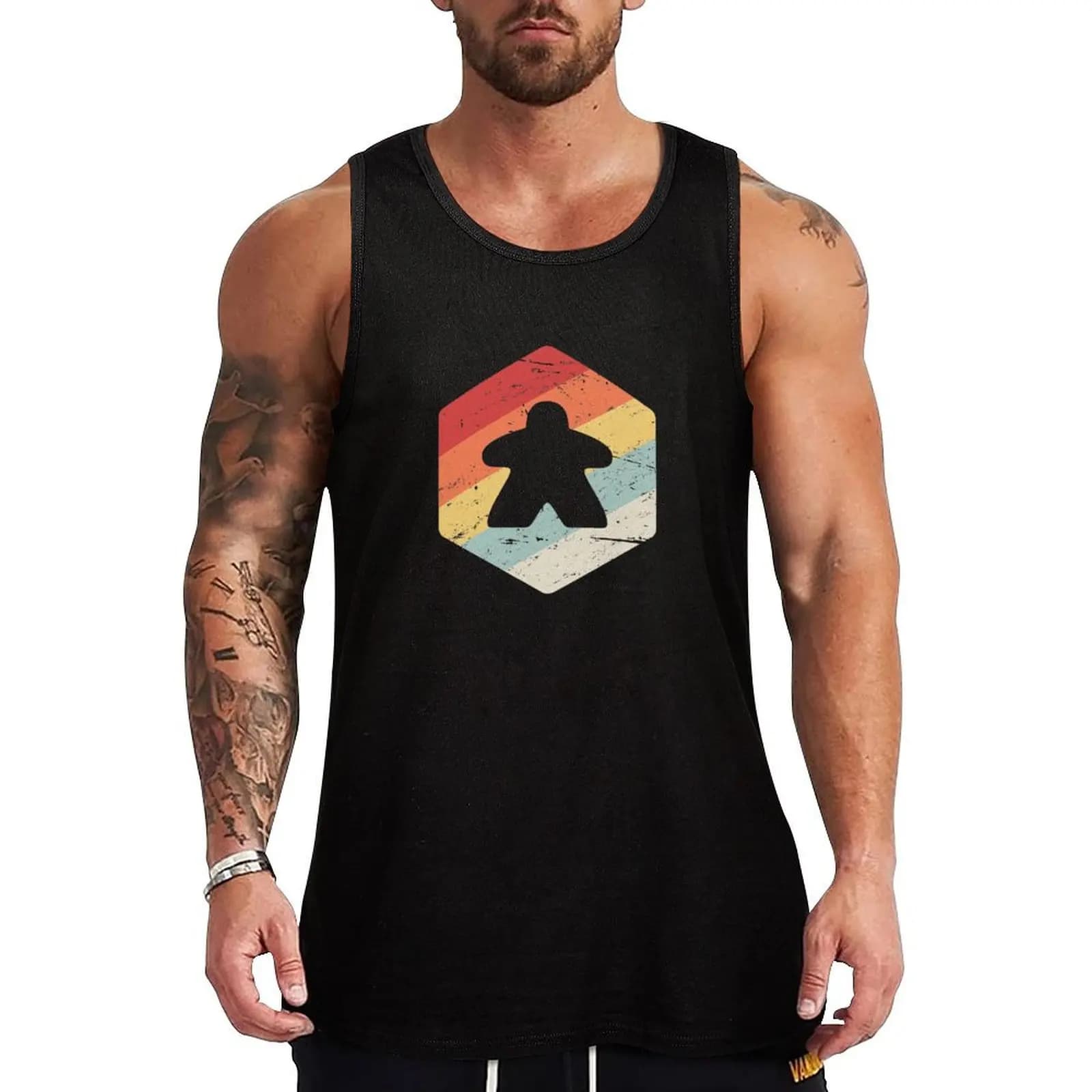 Meeple / Retro Vintage Boardgame Lover Tank Top Basic Layering Tank Top Maglietta senza maniche in morbido cotone