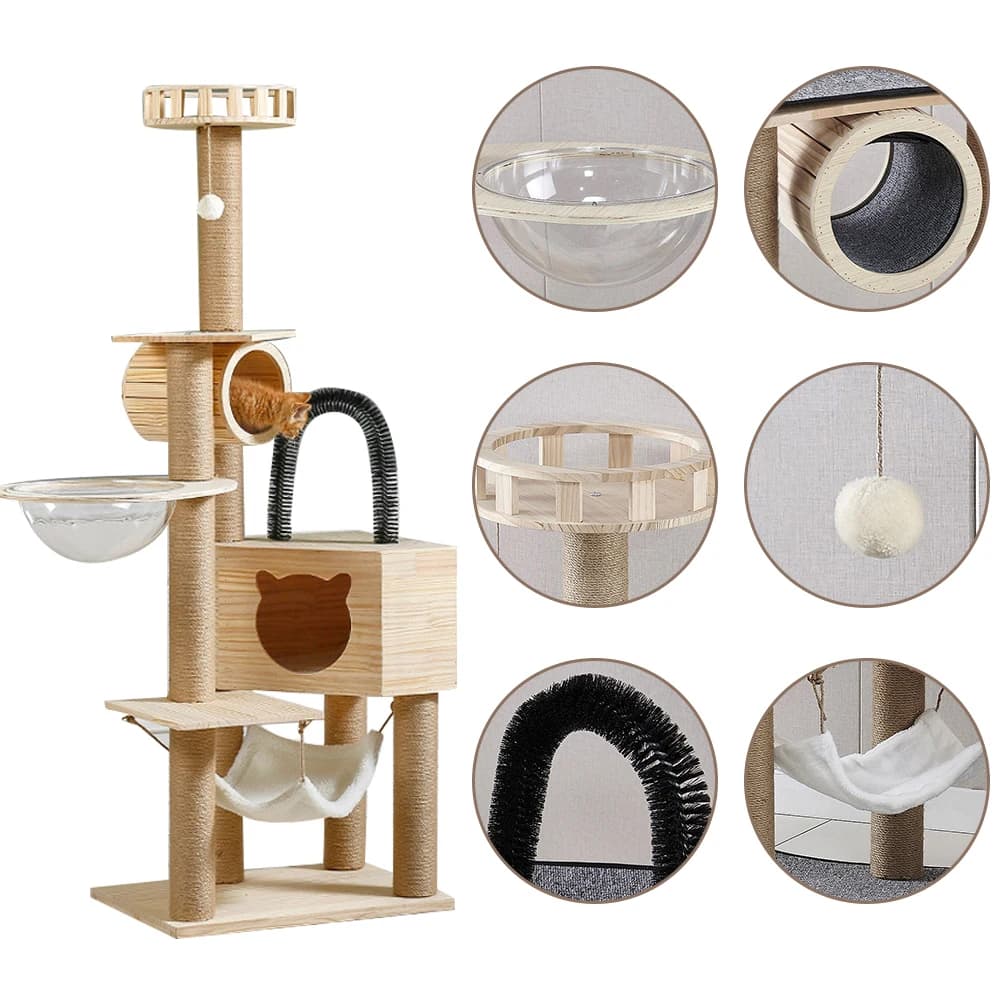 High Quality Wooden Large Cat Tree Cat Condo for Scratching Climbing Durable Scratcher Houses Tower for Big Cats