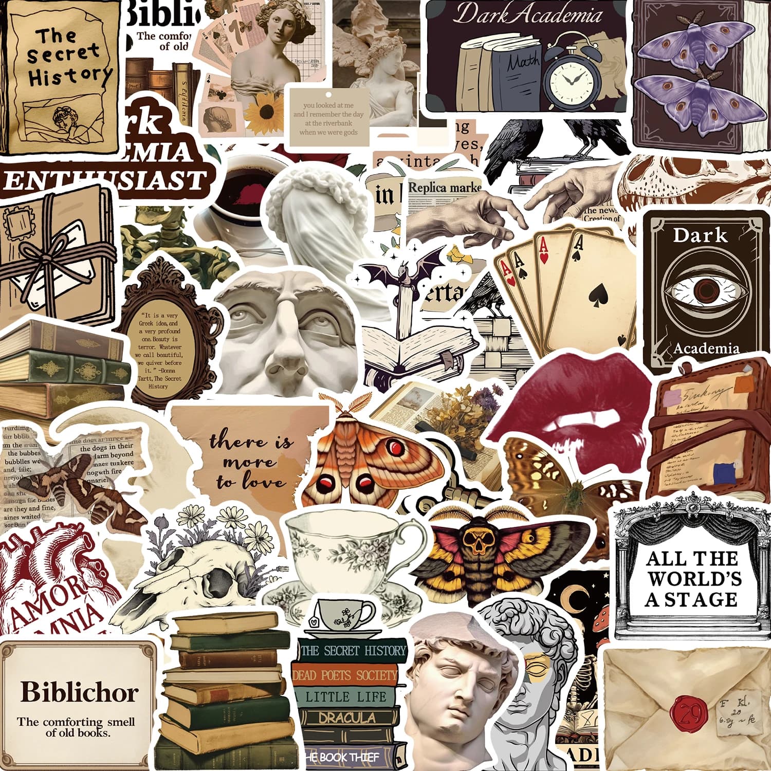 50 adesivi estetici Dark Academia, decalcomanie anime, laptop, notebook, telefono, cartoni animati, graffiti, adesivo decorativo vintage in PVC