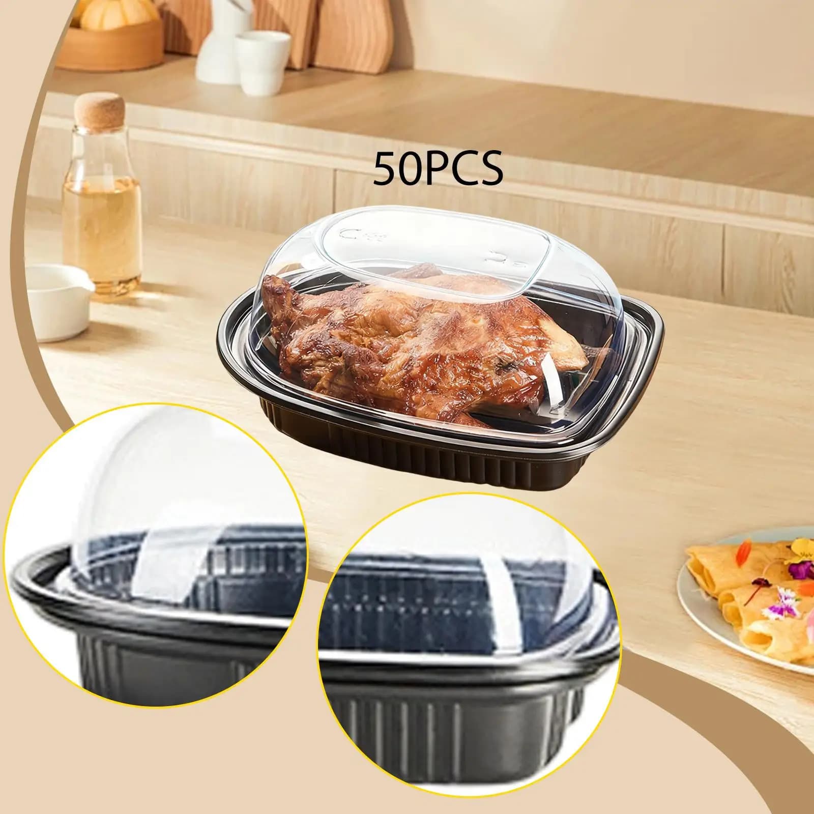 50x Contenitori per Pollo allo Spiedo, Contenitori per la Preparazione dei Pasti, Scatole Portatili Termiche e Congelabili per Uso Esterno e Domestico