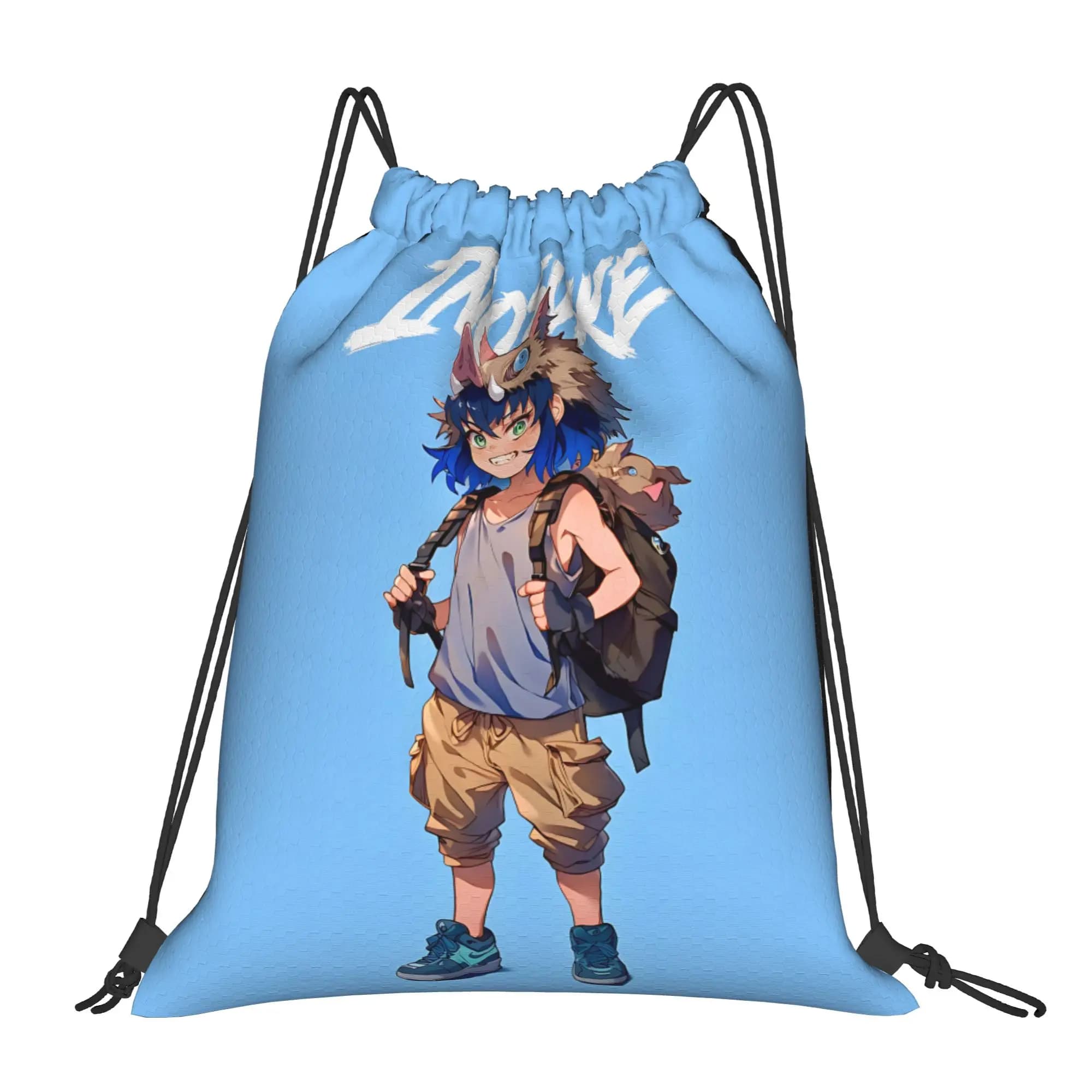 Borsa da viaggio Demon Slayer, manga shounen, sacchetti con coulisse Kawaii, borse per lo shopping, porta scarpe e vestiti, zaino portatile per adolescenti