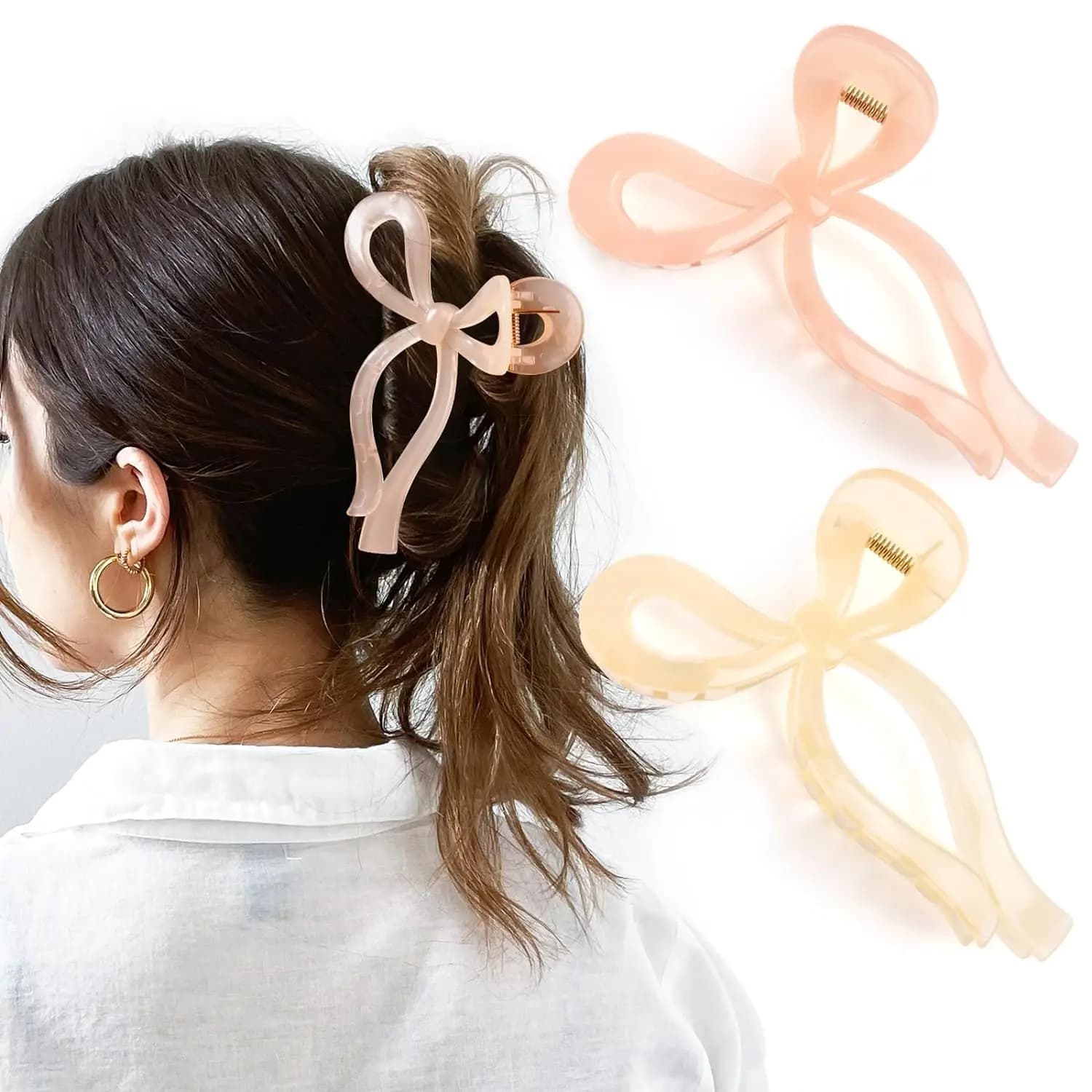 Fiocchi Fermagli per artigli Fiocchi per capelli per donna Nastro per capelli Fermagli per capelli da 5 pollici Fermagli per artigli alla moda per capelli spessi Fermagli per nastro rosa Bianco
