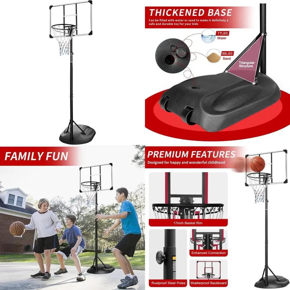 Adjustable height basketball support from 7.5 feet to 9,2 feet - Board system for indoor and outdoor use, suitable for young and adult