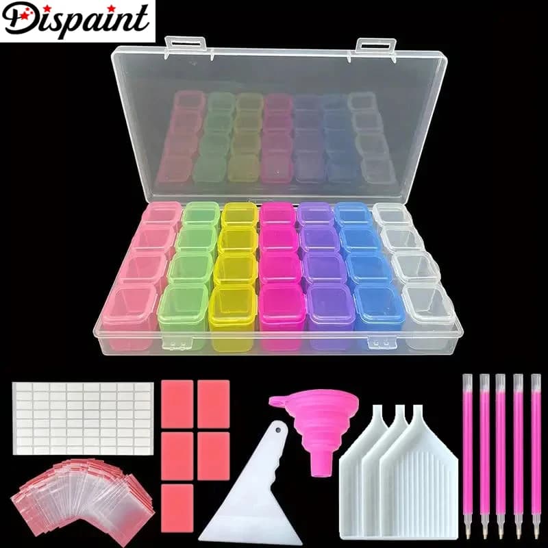 Dispaint DIY Diamond Painting Drill Storage Box Embroidery Accessories Kit With Pen Glue Clay Funnel Tray Label Stickers Fix