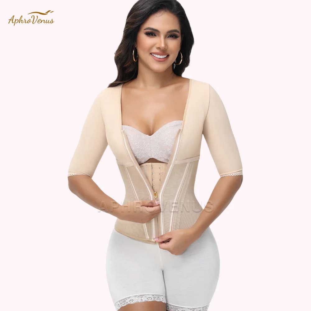 Women's Slimming Shapewear Top Long Sleeve Tummy Control Bodysuit Built-in Hook & Eye Corset Waist Trainer Tight Body Shaper