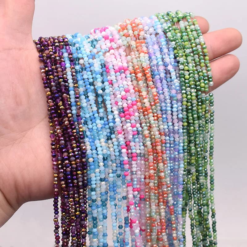 Mixed-color 2mm About 162pcs Rondelle Faceted Crystal Glass Beads Seed Round Loose Spacer Beads for Jewelry Making DIY Necklace