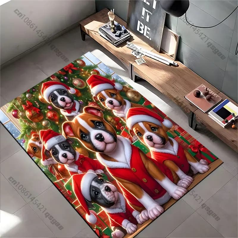 Festive puppies in Christmas outfits carpet Yoga living room room decor children's crawling mat doormat area rug games mat
