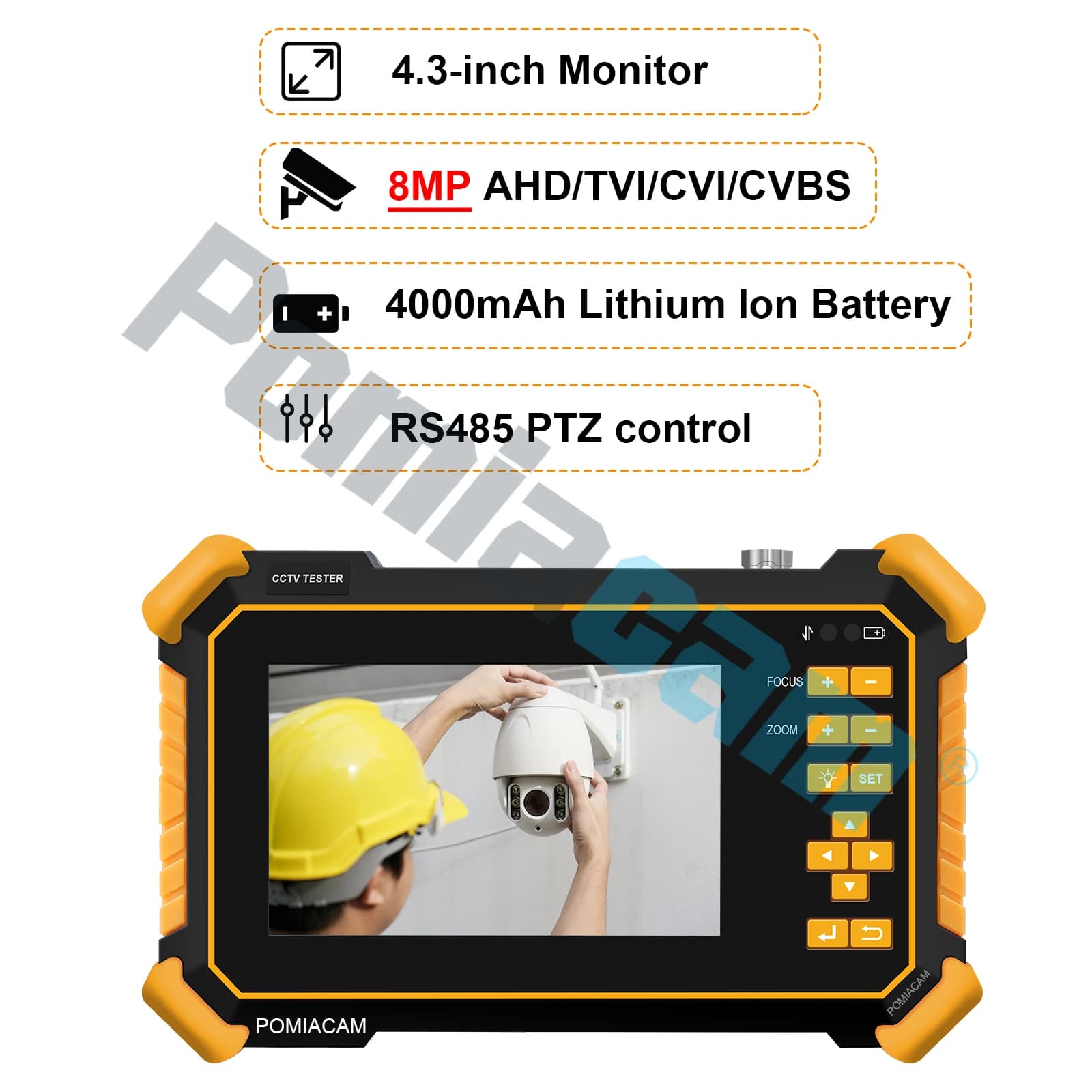 Tester per Telecamere CCTV 8MP CVI TVI AHD, Strumento di Test per Telecamere di Sicurezza HD, Batteria da 4000 mAh, Monitor da 4,3 Pollici HD-2900