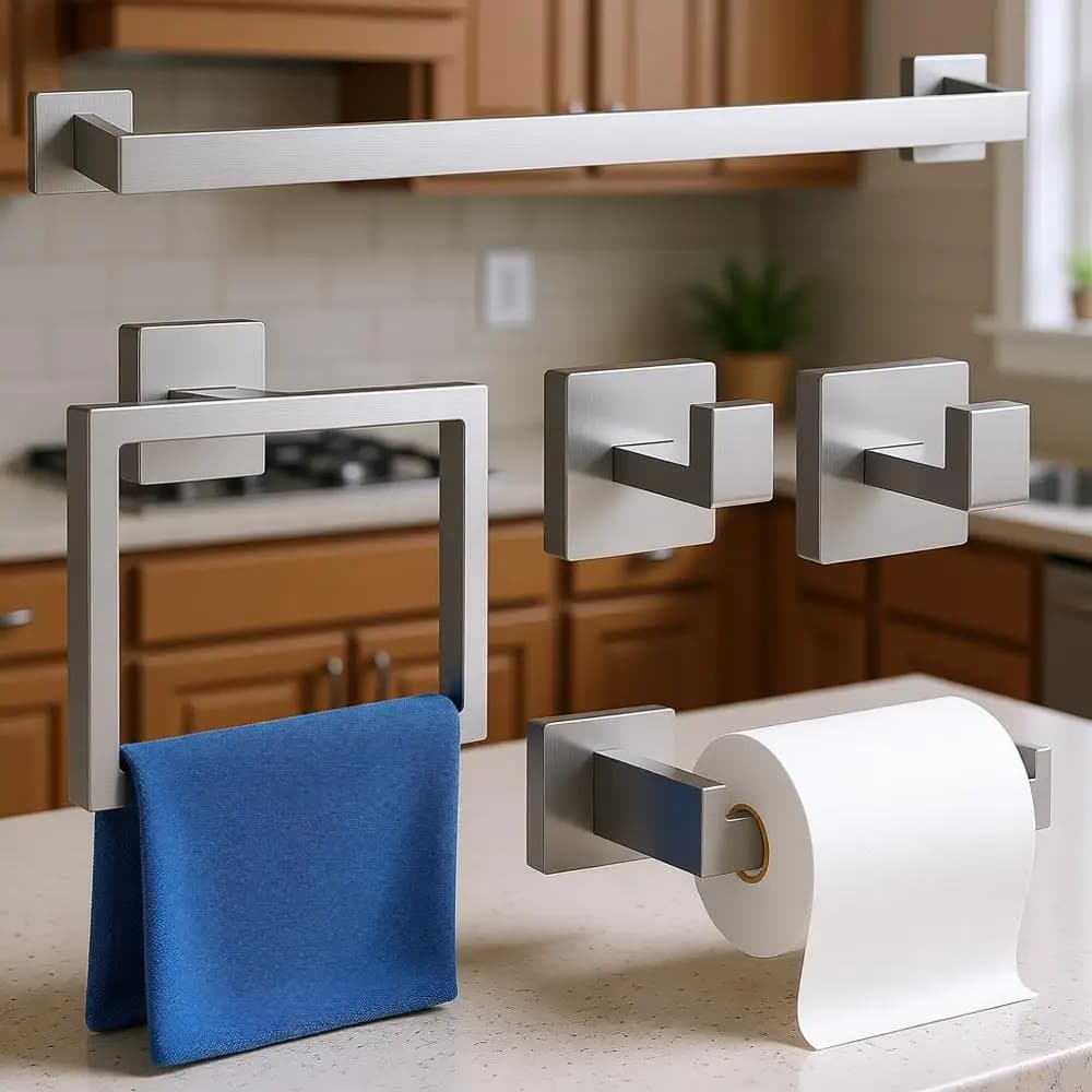 Set di portasciugamani estensibili da 24 pollici montati a parete, set di accessori per il bagno da 5 pezzi, nichel spazzolato