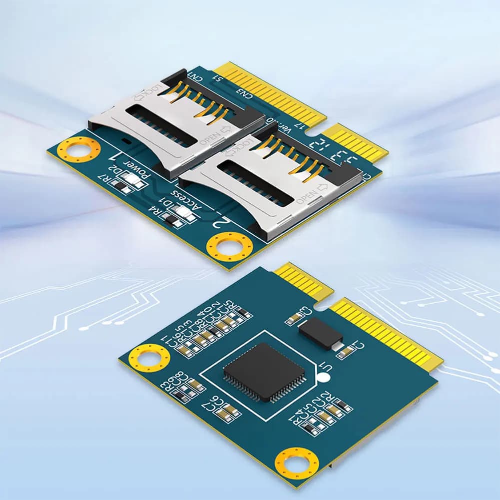 Adattatore Dual TF Micro SD a Mini PCI-E con Mezza Staffa, Lettore di Schede di Memoria Mini PCI Express