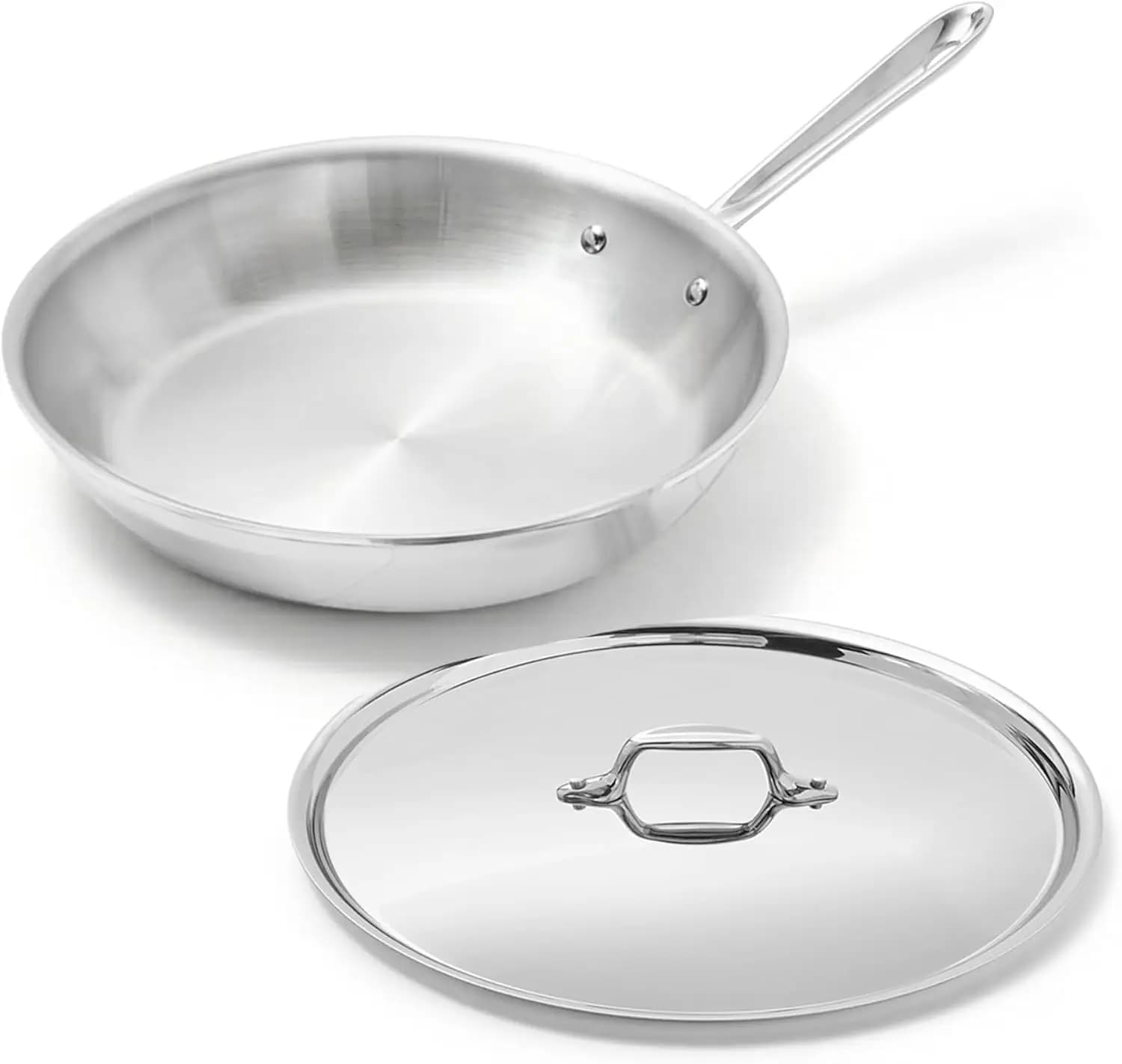 D3® Stainless Steel 10 inch Frying Pan Covered- Made in the USA- The Original Bonded Professional Cookware- Oven Safe & Inductio