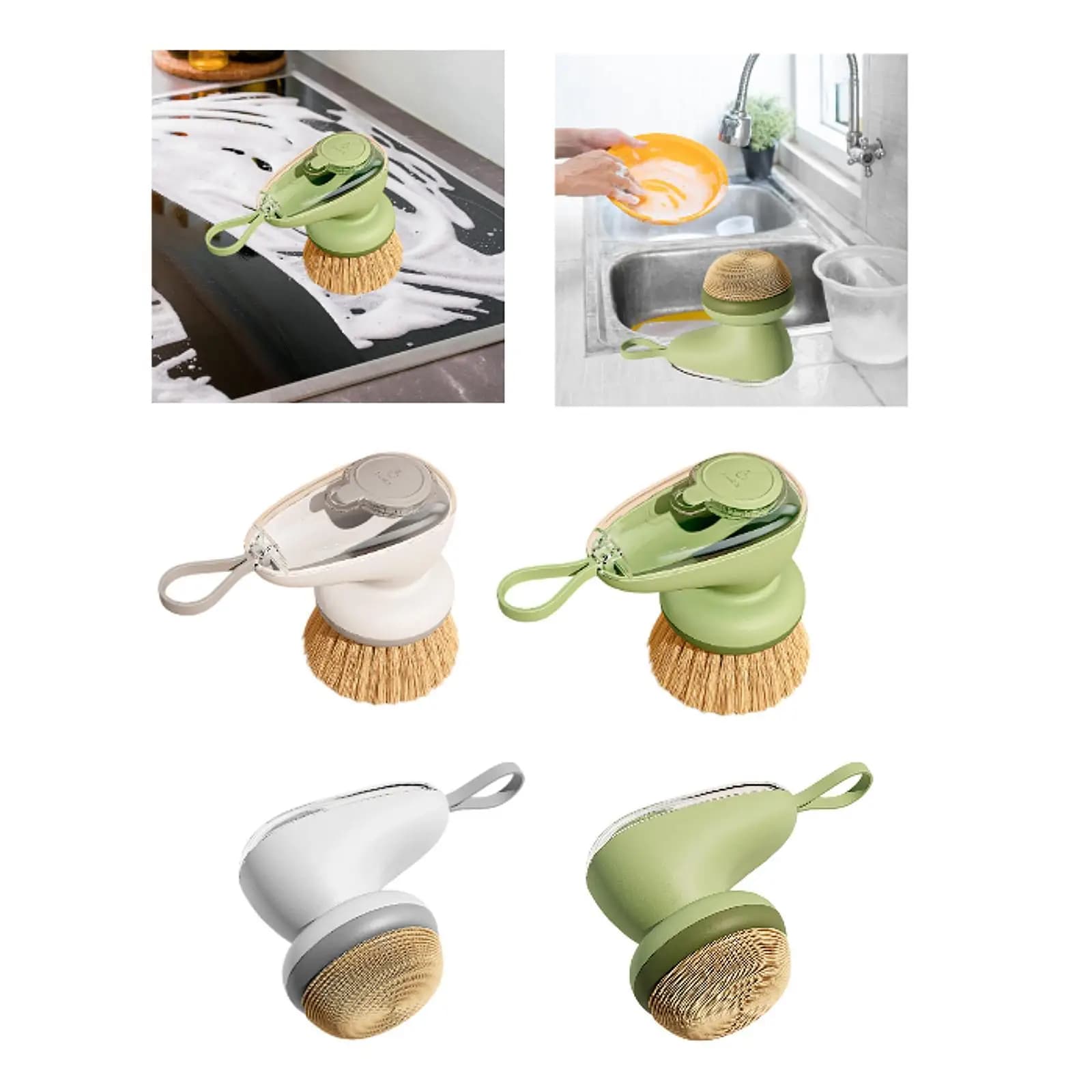 Spazzola per lavare i piatti con dispenser di sapone, spazzola per la pulizia delle pentole, pratica, integrata
