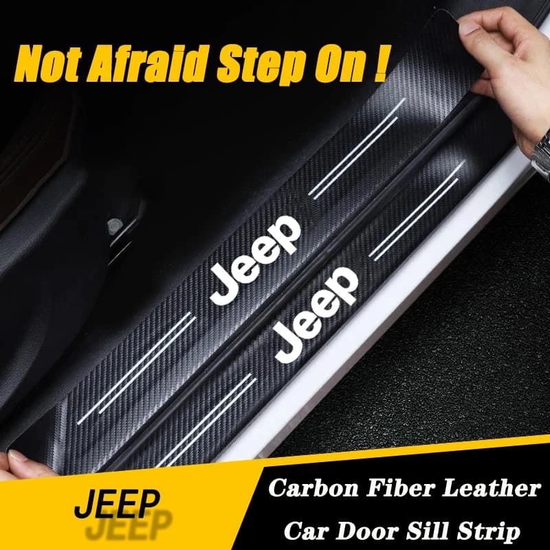 1/4/5 Pezzi Protezione Battitacco Auto in Fibra di Carbonio e Pelle per Jeep Wrangler Renegade Compass Grand Cherokee Patriot Rubicon