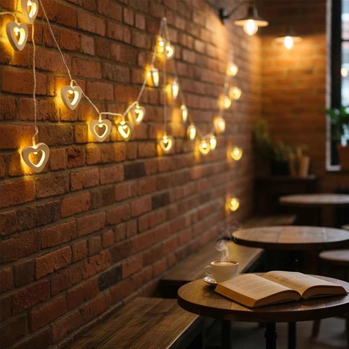 Catena Luminosa in Legno 1,5m Luci per Feste Cuori Rossi LED per Decorazione Fatata Matrimonio Bianco Caldo a Batteria per Interni ed Esterni