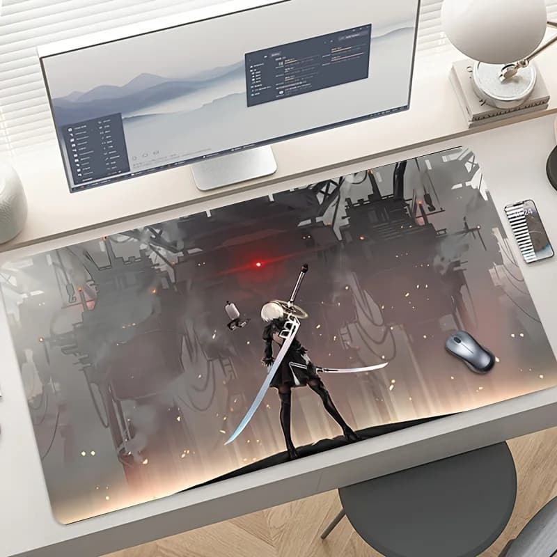 Tappetino per Mouse da Gaming con Grande Illustrazione di Spadaccina Anime, Base Antiscivolo in Gomma, Tappetino Esteso per Scrivania PC e Tastiera Laptop