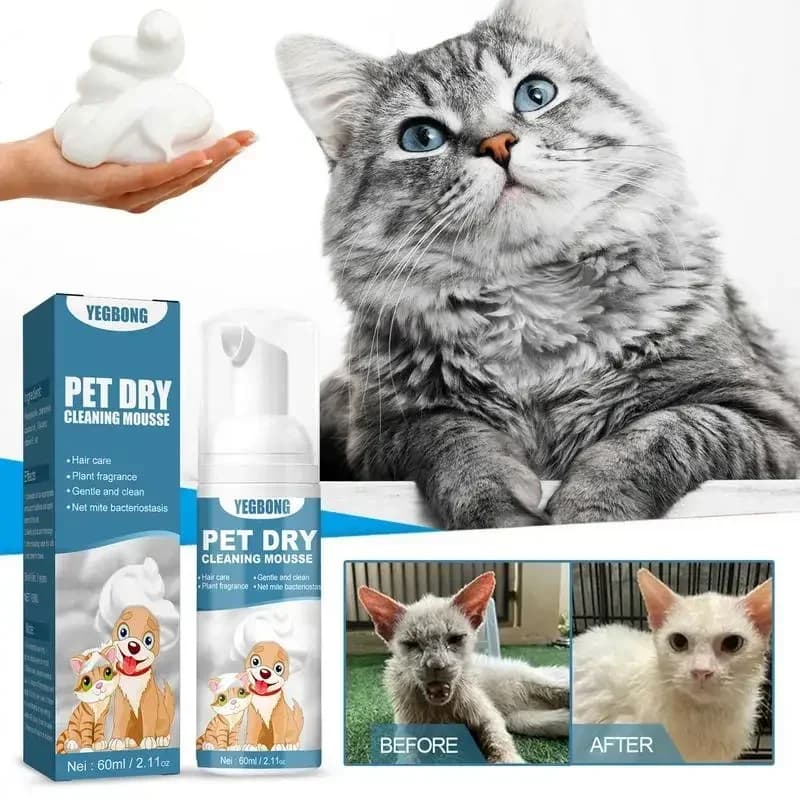 Shampoo per cani e gatti senza acqua, senza risciacquo, per cani, gatti, mousse per la pulizia, forniture per toelettatura di animali domestici, per una pulizia sicura senza bagni, eliminatore di odori