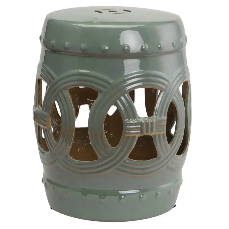 Sgabello da giardino in ceramica 14" x 17" con design ad anello a doppia moneta e materiale smaltato resistente, sgabello decorativo da esterno, collezione Home, verde