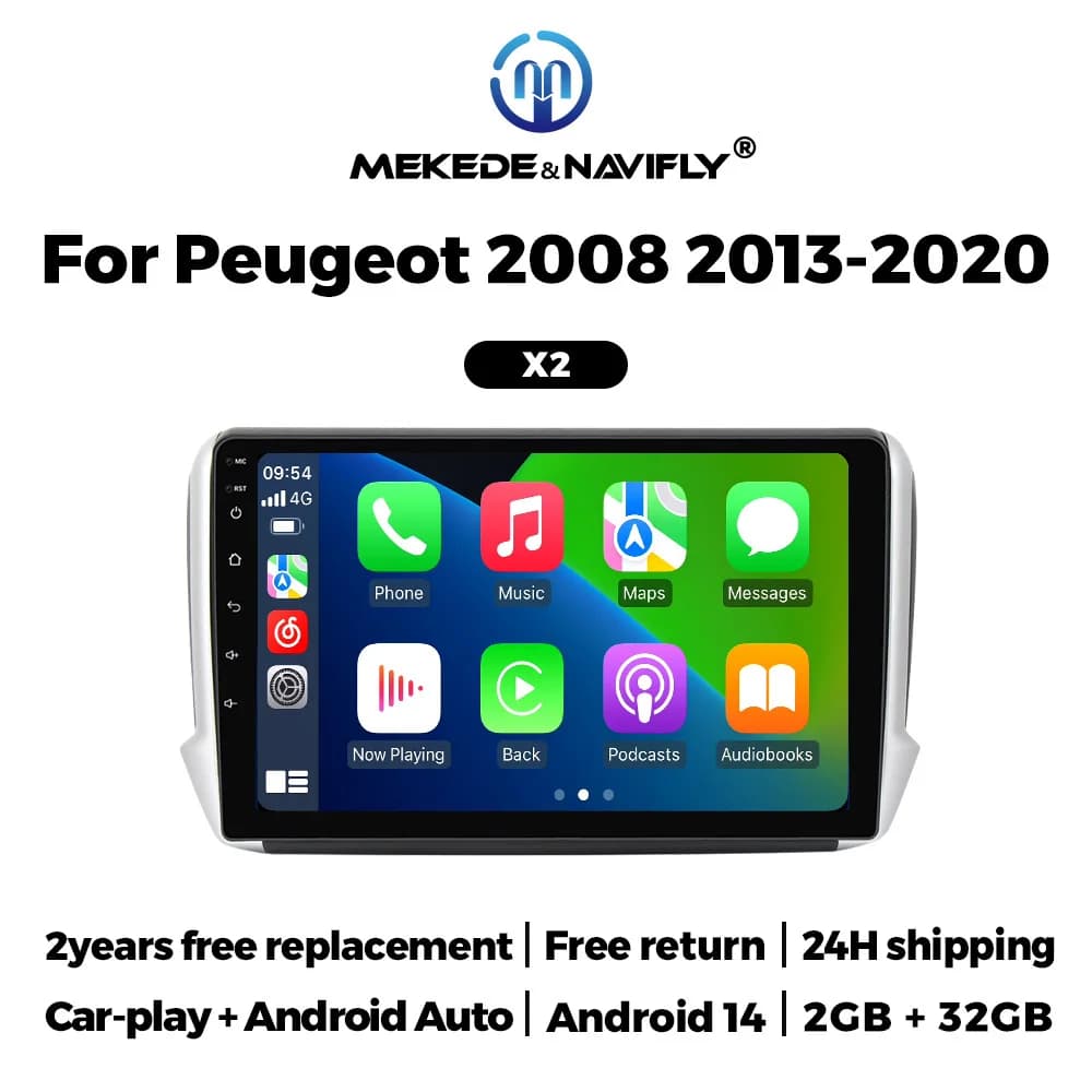 Android 14 Main Units Autoradio Carplay 2 Din Multimedia Autoradio Stereo Navigation Reader for Peugeot 2008 208 2013-2020 Series