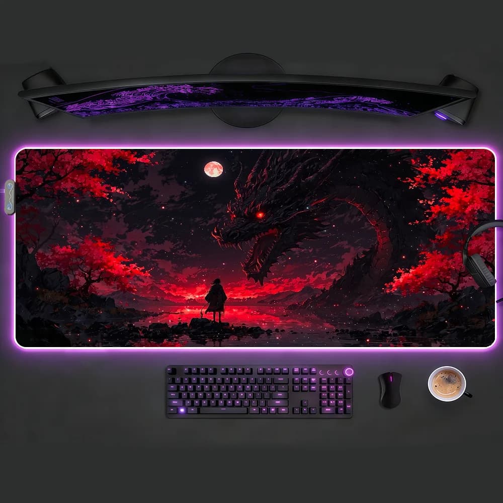 Tappetino per mouse Dragon con luce LED RGB, tastiera da gioco colorata, copertura antiscivolo, superficie impermeabile
