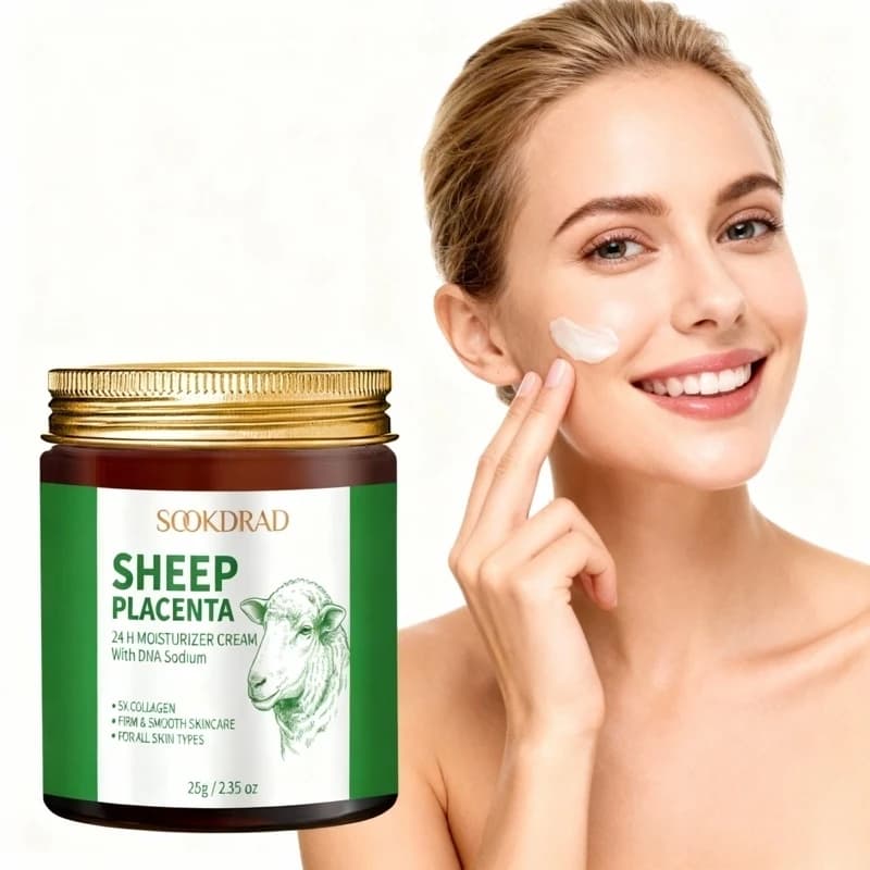 Crema alla Placenta di Pecora, 5X Collagene, DNA Sodico, Idratazione 24H, Cura Quotidiana, Fresca, Per Tutti i Tipi di Pelle, Viso e Corpo, 80g