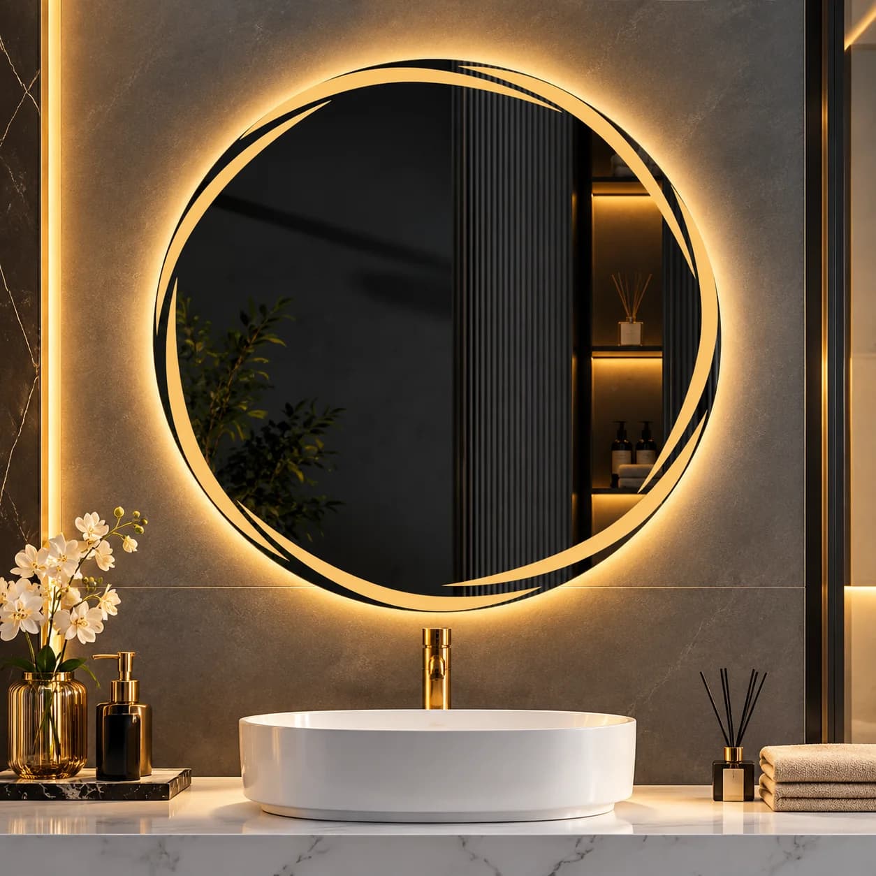70cm Round LED Bathroom Mirror with Anti Fog Smart Touch Dimmable Backlight Wall Mounted Vanity Mirror for Modern Bathroom