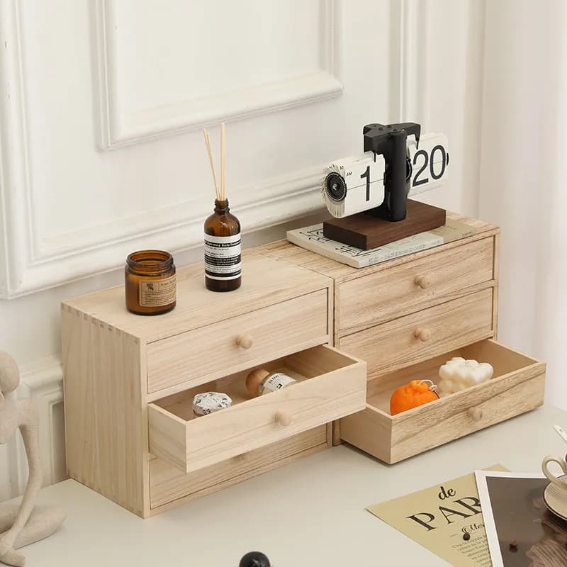 Organizzatore da Scrivania in Legno Massello, Cassettiera Multistrato, Scatola in Legno Impilabile per Forniture da Ufficio, Scaffale da Banco