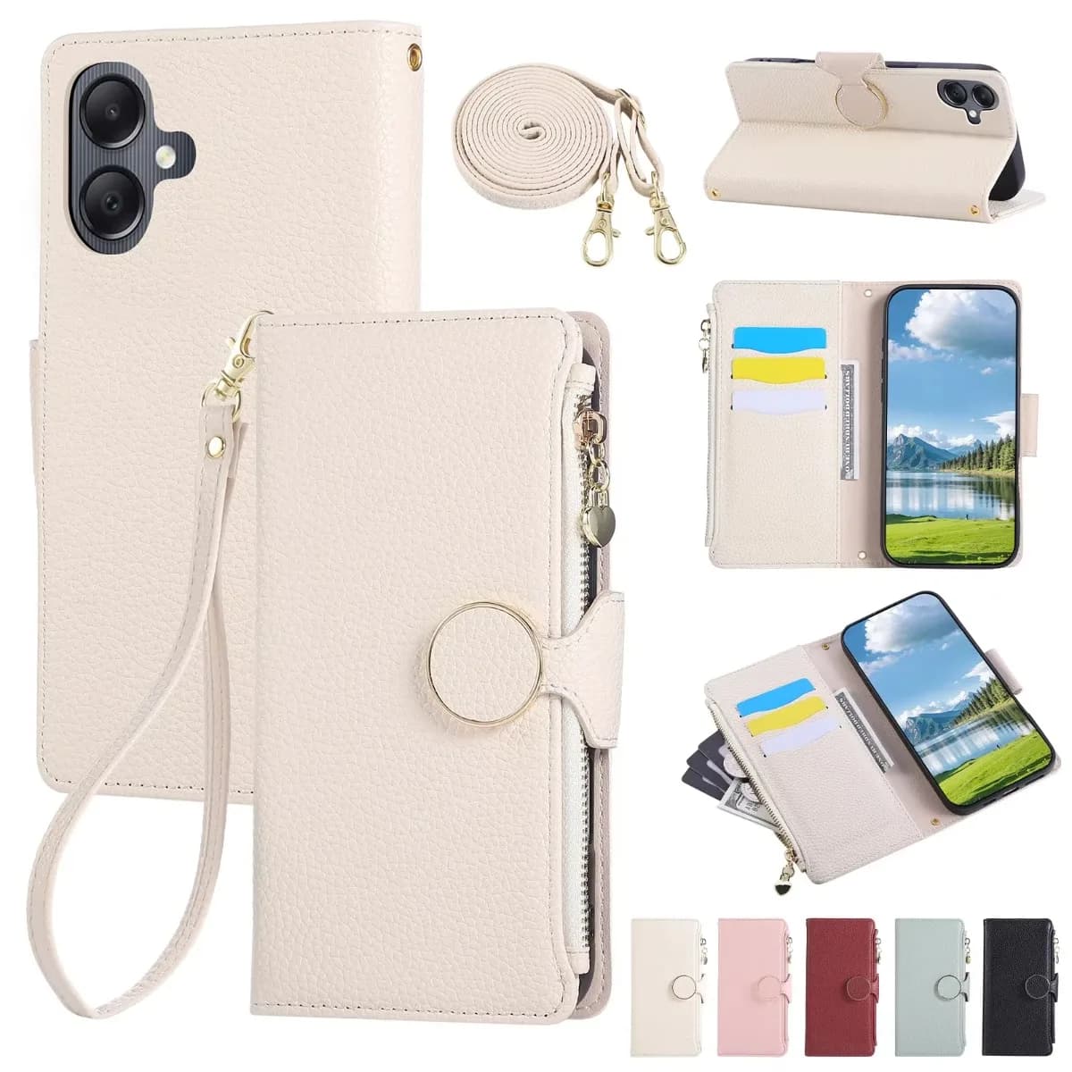 Custodia per telefono a portafoglio con cordino a tracolla per Samsung Galaxy A56 A36 A16 A26 A06 A55 A05 A35 A24 A34 A54 A25 A15 A14 A33 A53 A52