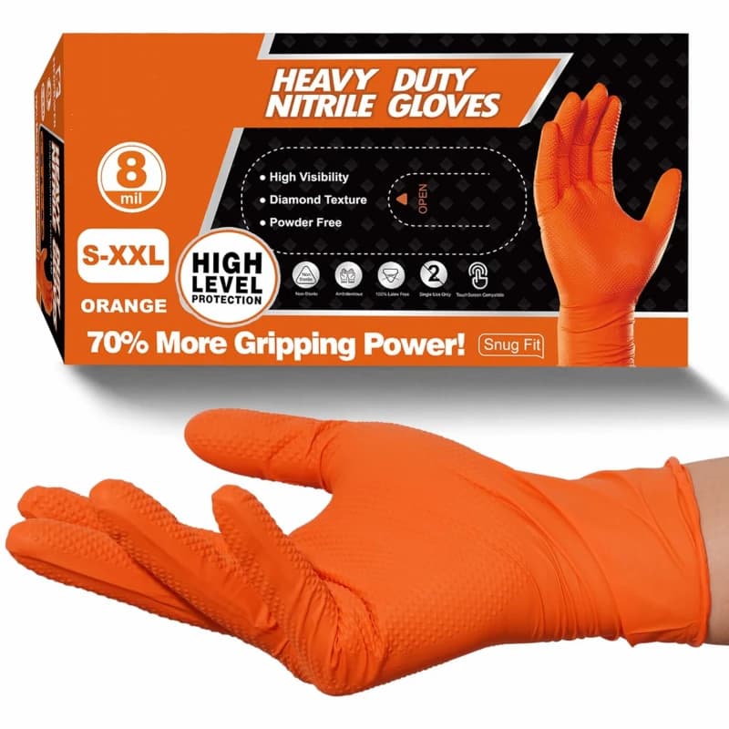 30/50PCS Guanti in nitrile arancione monouso 8Mil Guanti di sicurezza resistenti Grip testurizzati con diamanti Guanti meccanici automatici industriali