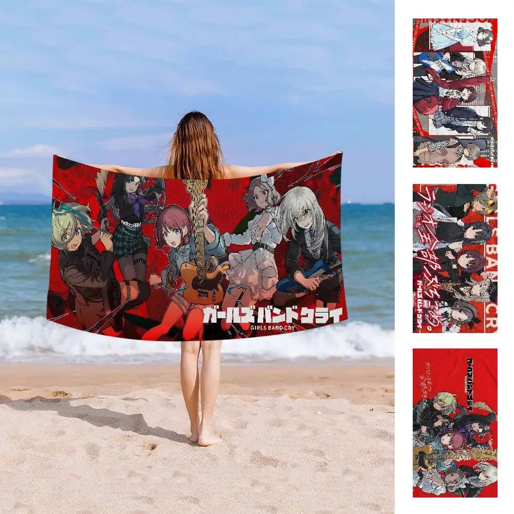 Asciugamani da spiaggia in microfibra Anime G-Girls Cool Band Cry Big, ad asciugatura rapida, per spiaggia, piscina, viaggi, nuoto e yoga
