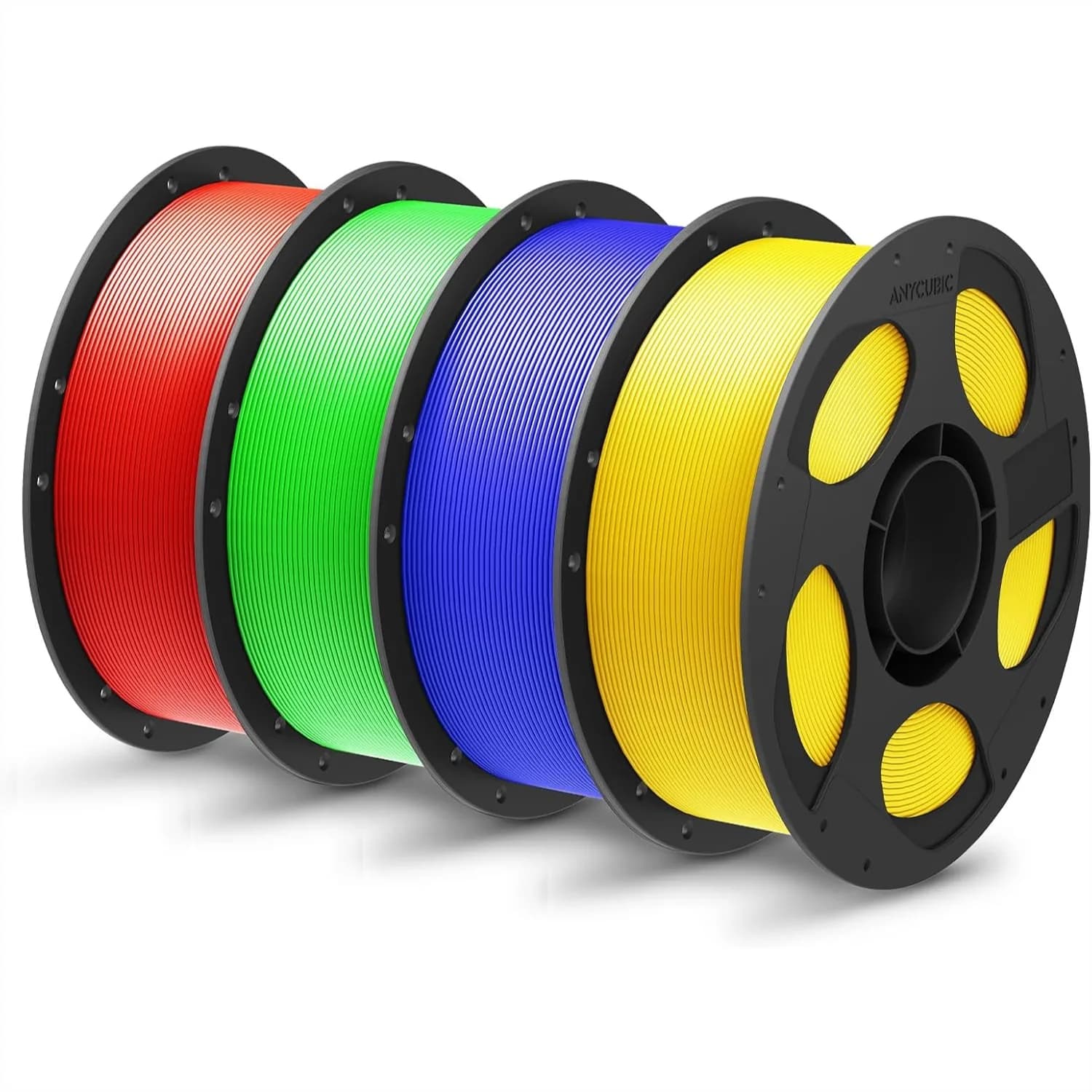 Filamento PLA Plus per Stampante 3D 1.75mm, Alta Resistenza, Precisione Dimensionale +/- 0.02mm, Set di 4 Bobine da 1KG Rosso, Verde, Blu