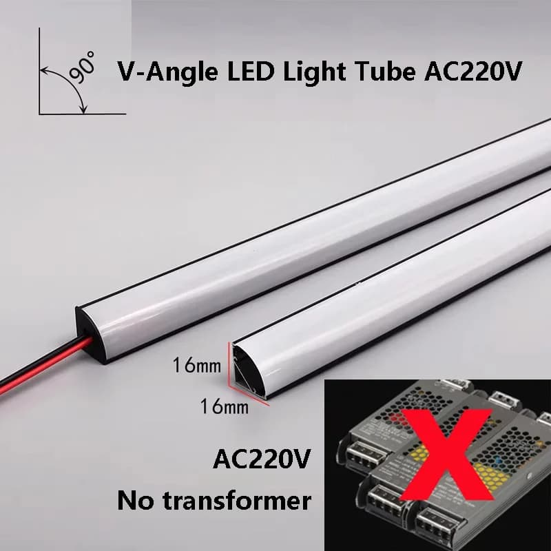 Luce lineare a profilo in alluminio a LED a forma di V 220V Milky/Black/Clear Cover Channel Kitchen Cabinet Wall Corner Decor Bar Tube Lamp