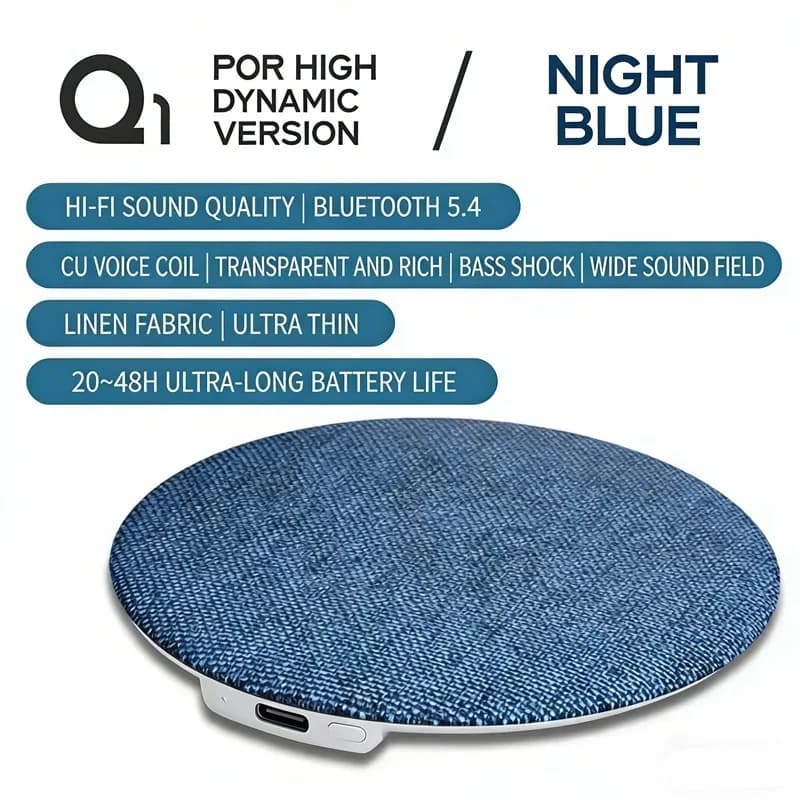Q1Pro Portable Slim Pillow Bluetooth 5.4 Speakers with High Quality Stereo Sound, Mini Sleeping Music Pillow Disc for Bedroom