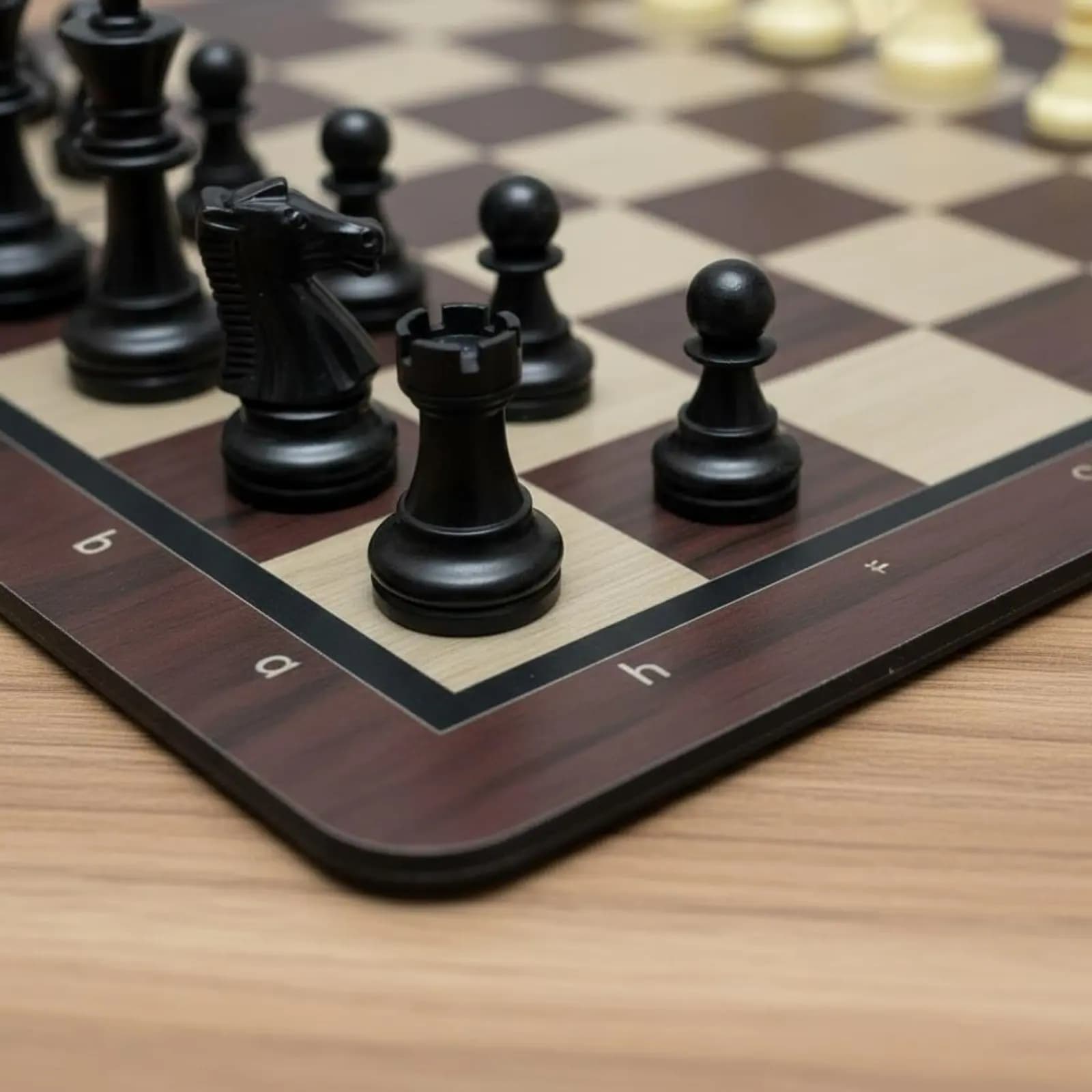 Set di Scacchi in Plastica con Scacchiera Effetto Legno e Tappetino in Gomma, Notazione Algebraica per Bambini e Tornei