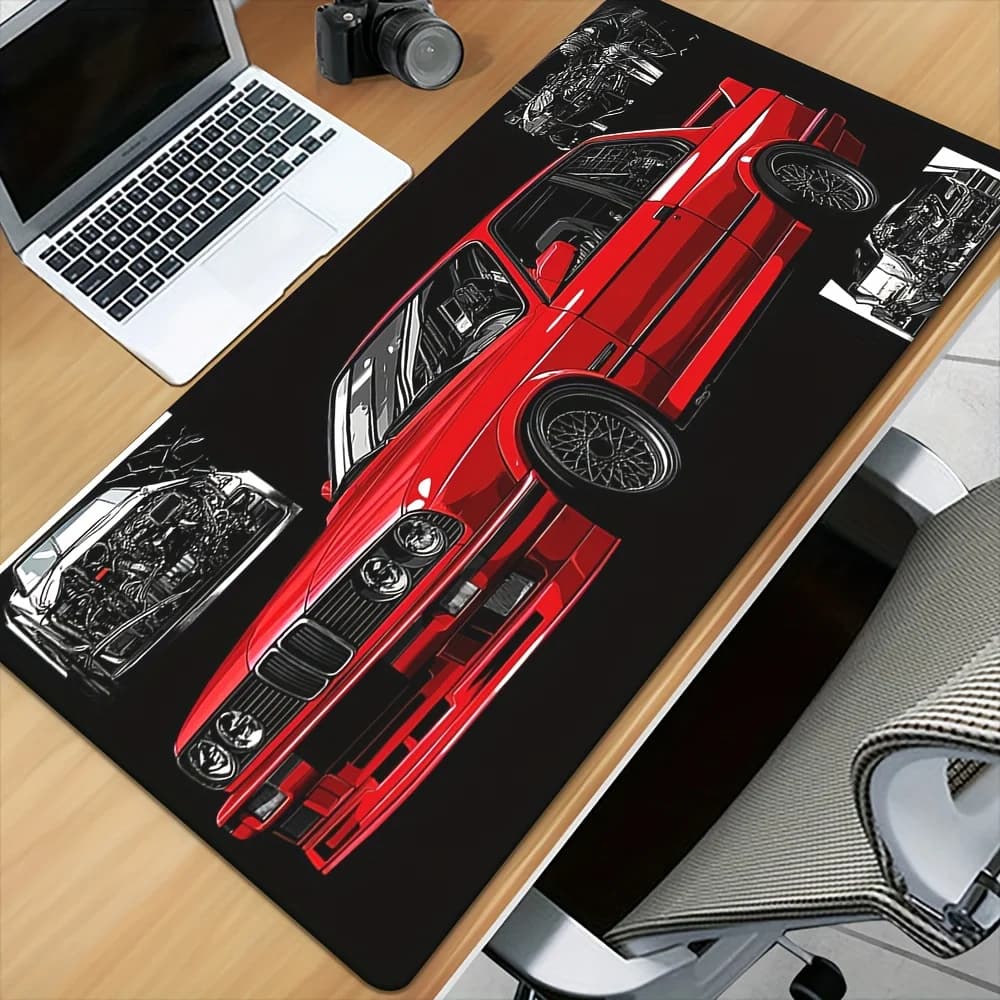 Tappetino per mouse da gioco con design di auto sportiva rossa, tappetino da scrivania in gomma antiscivolo per computer, PC, postazione da ufficio