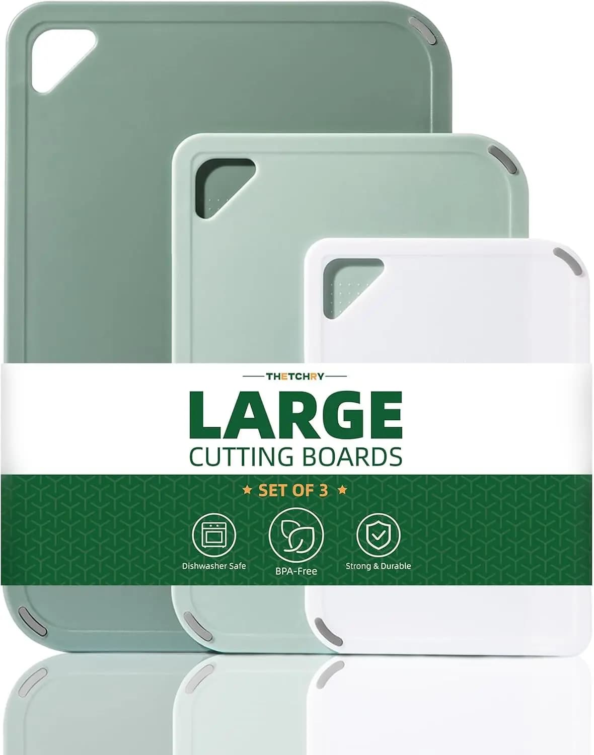 Set di 3 taglieri in plastica - Senza BPA, antiscivolo, lavabili in lavastoviglie, 15x10x0,25 pollici, verde