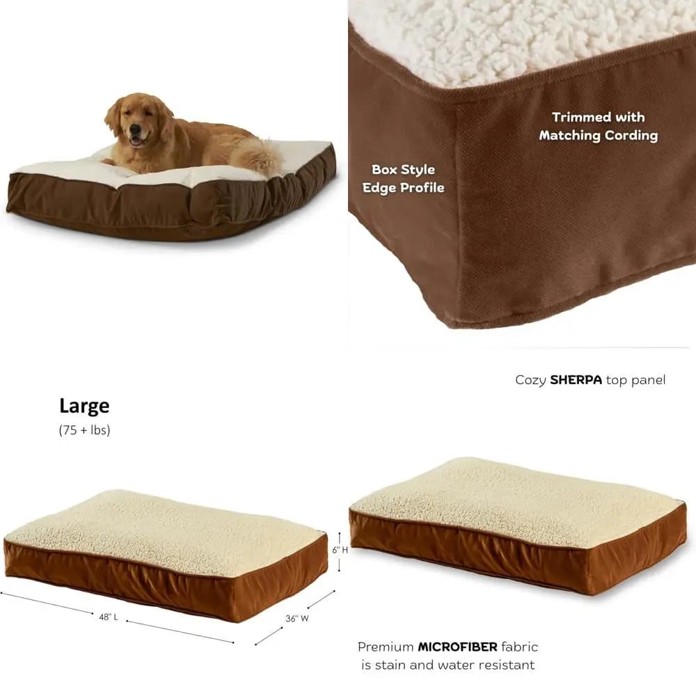 Letto per cani con cuscino Sherpa reversibile grande moka 48x36 pollici, comodo e resistente per animali domestici