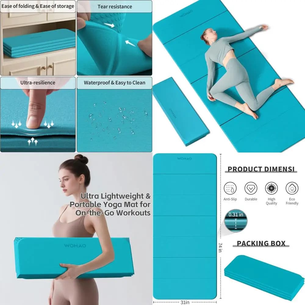 Extra wide non-slip folding exercise pad for yoga, pilates and home gym, lightweight and portable, ideal for travel and meditat