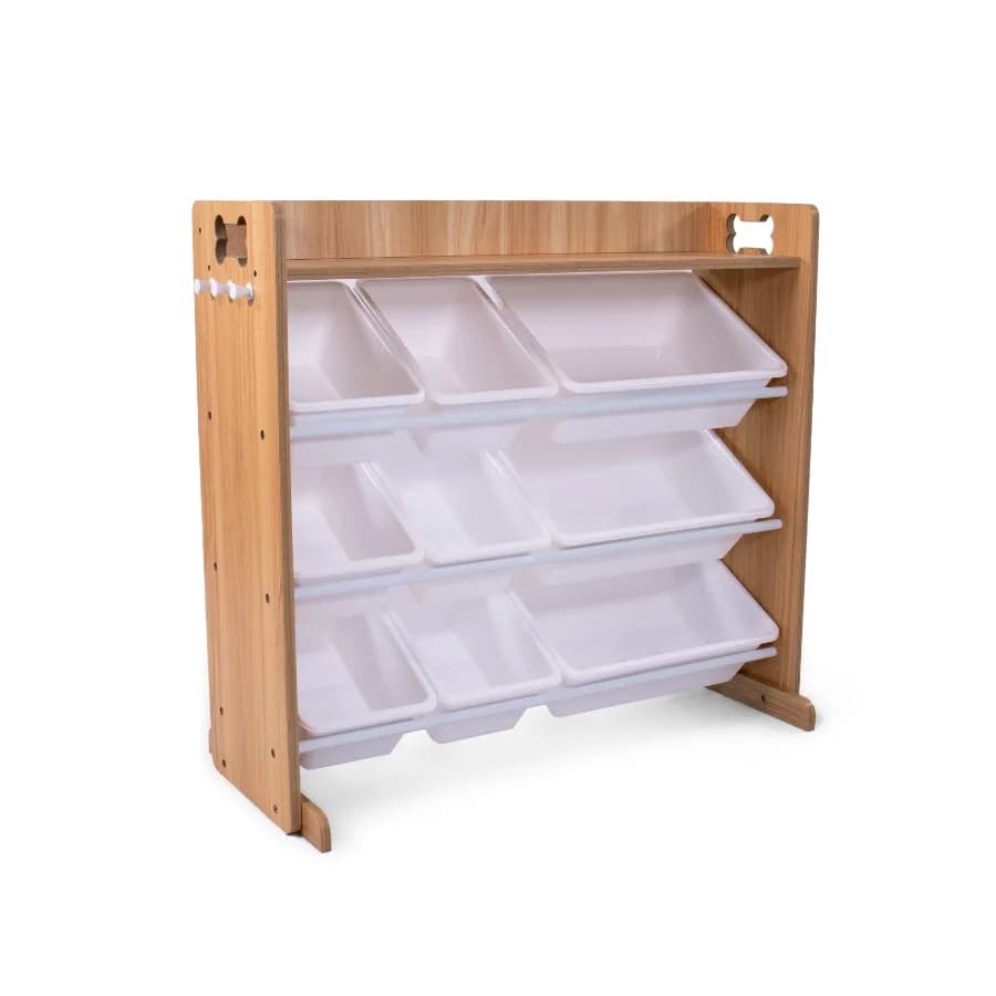 Organizzatore Naturale/Bianco con Ripiano Regolabile e 9 Contenitori in Plastica per Articoli per Animali Domestici: Ideale per Organizzare Giocattoli, Cibo, Guinzagli