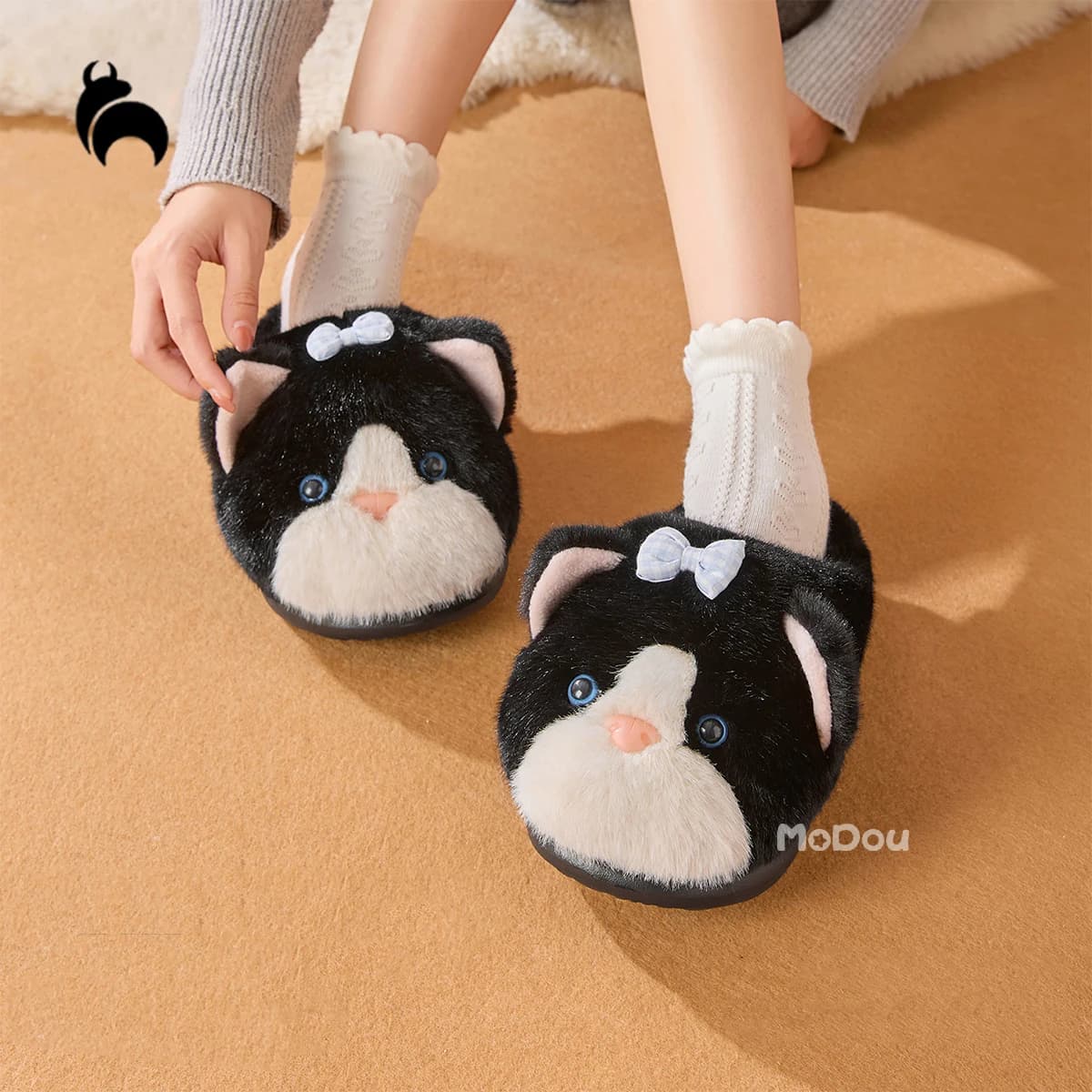 Cute Cartoon Puppy Fluffy Slippers for Women, Lovely Brown Dog with Pink Plaid Bow, Soft Fuzzy Plush Warm Indoor House Slippers,