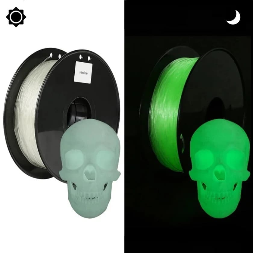 Filamento luminoso TPU flessibile 1,75 mm 1 kg 500 g 200 g Filamento che si illumina al buio TPU traslucido Blu Verde Materiale di stampa 3D